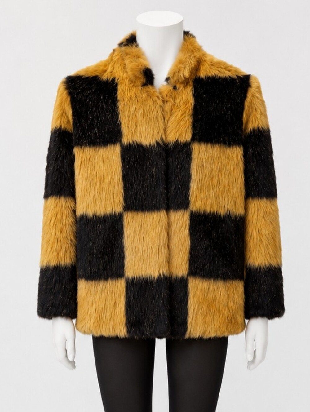 STAND STUDIO | Nani Faux Fur Checkerboard Coat Girls 10Y Black Tan